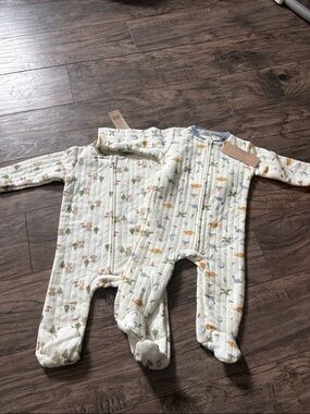 Cream Quilted Footed Baby One-Piece with Animal & Dino Print